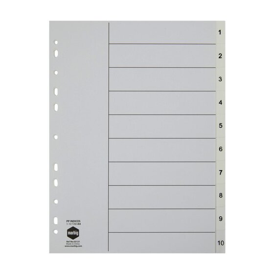 Marbig Indices and Dividers 1-10 Tab PP A4 White