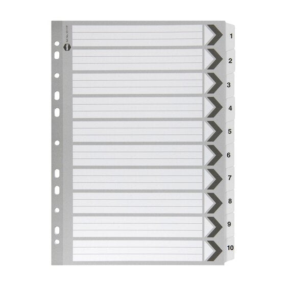 Marbig Indices and Dividers 1-10 Tab Reinforced A4 Black and White