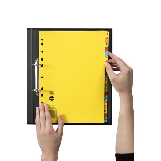 Marbig Indices and Dividers 1-20 Tab Manilla A4 Brights Pack of 25