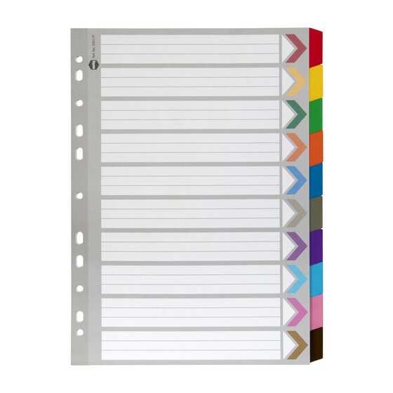 Marbig Indices and Dividers 10 Tab Reinforced A4 Multi Colour