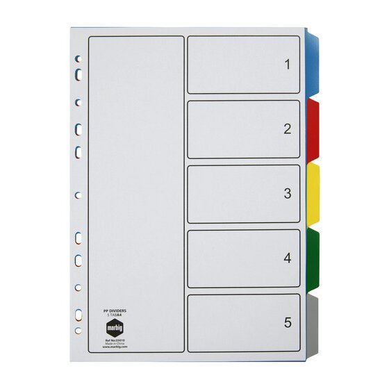 Marbig Indices and Dividers 5 Tab PP A4 Multi Colour