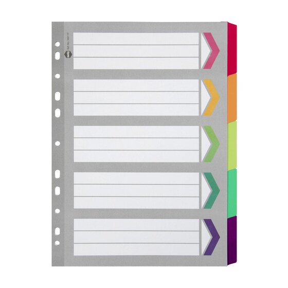 Marbig Indices and Dividers 5 Tab Reinforced A4 Fluoro