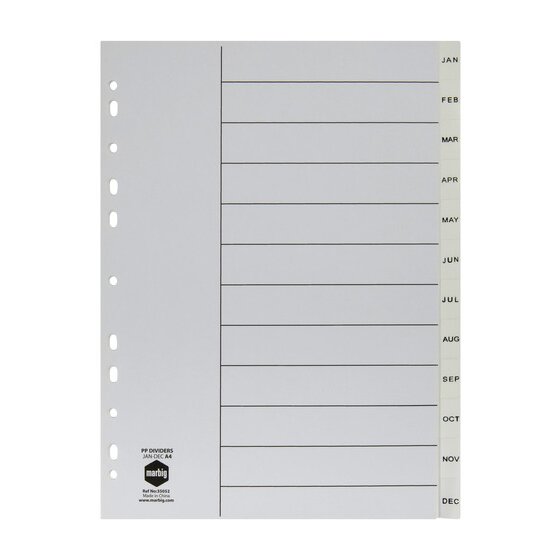 Marbig Indices and Dividers Jan-Dec Tab PP A4 White