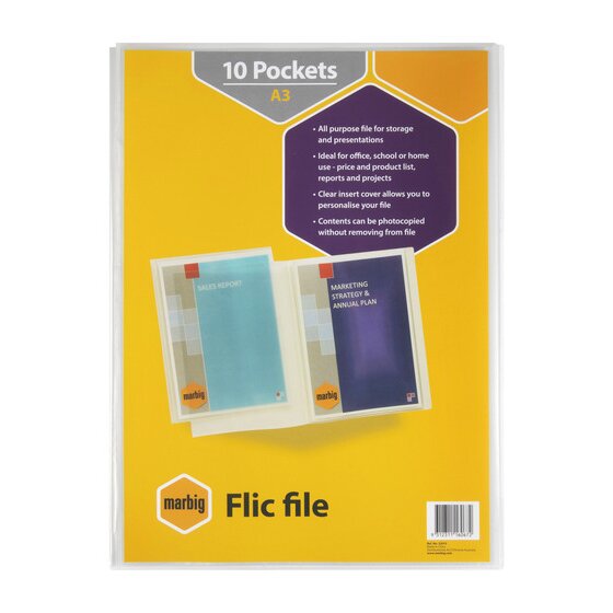 Marbig Flic File Display Book Insert Cover 10 Pocket A3 Clear