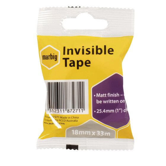 Marbig Invisible Tape 18mm x 33m 25.4mm Core Clear