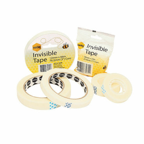Marbig Invisible Tape 18mm x 66m 76.2mm Core Clear