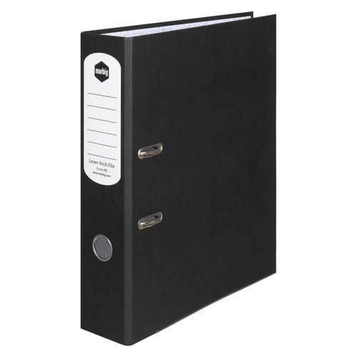 Marbig Lever Arch File Paper Spine Foolscap Black Box of 10
