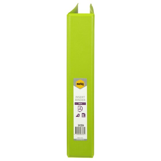 Marbig Clearview Insert Binder 38mm 2D A4 Lime Pack of 12