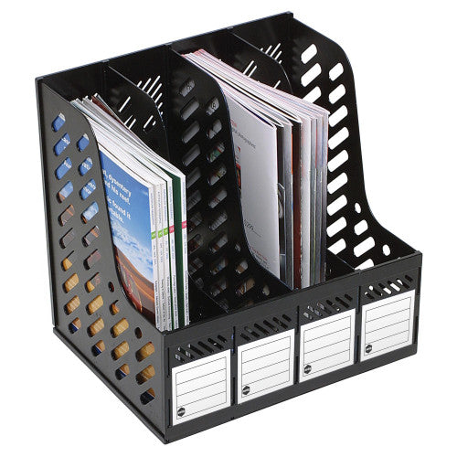 Marbig Magazine Rack 4 Section Black
