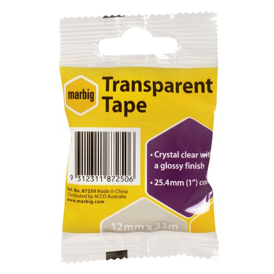 Marbig Office Tape 12mm x 33m 25.4mm Core Clear