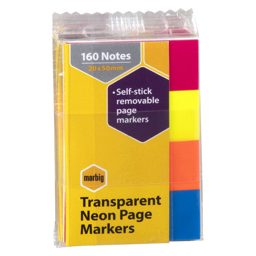 Marbig Page Markers 20 x 50mm Transparent Assorted