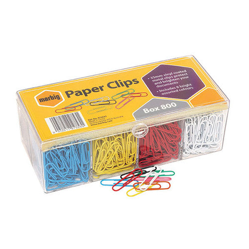 Marbig Paper Clips Large 33mm Assorted Colours Box of 800