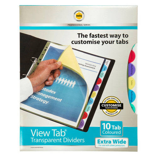 Marbig Professional Indices and Dividers 10 Tab PP A4 Extra Wide Multi Colour Box of 10