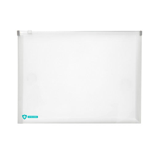Marbig Professional Document Wallet with Zip Antimicrobial PP A4 Clear Pack of 10