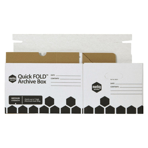 Marbig Quickfold Archive Box with Lid White Box of 15
