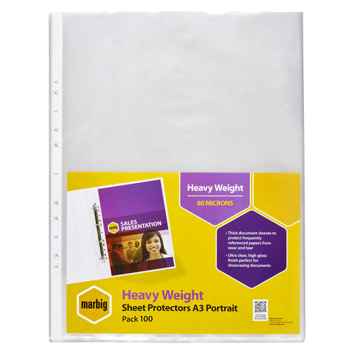 Marbig Sheet Protectors Heavyweight A3 Clear Pack of 100