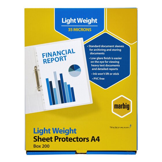 Marbig Sheet Protectors Lightweight A4 Clear Box of 200