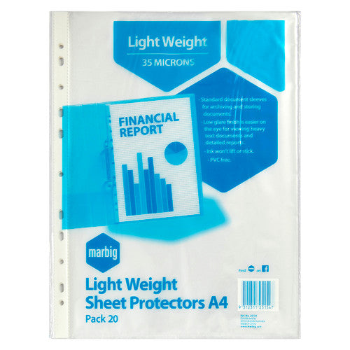 Marbig Sheet Protectors Lightweight A4 Clear Pack of 20