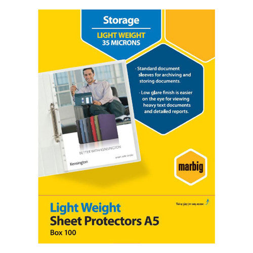 Marbig Sheet Protectors Lightweight A5 Clear Box of 100