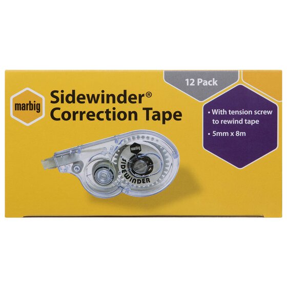 Marbig Sidewinder Correction Tape 5mm x 8m White Box of 12