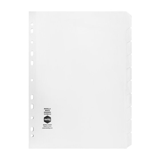 Marbig Indices and Dividers 10 Tab Manilla A4 White