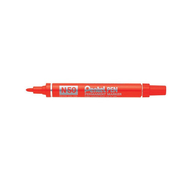 Pentel N50 Permanent Marker Bullet Point 1.5mm Red Box of 12