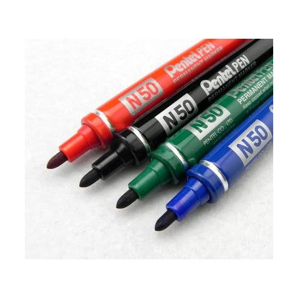 Pentel N50 Permanent Marker Bullet Point 1.5mm Red Box of 12