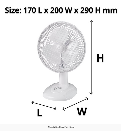 Nero Mains Powered Desk Fan 15cm White