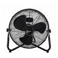 Nero Industrial Floor Fan 50cm Black, front view showing three black blades behind the metal guard on its tubular stand