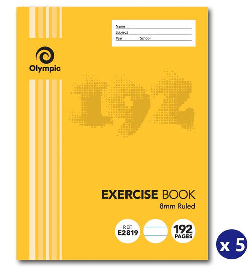 Olympic Exercise Book 192 Pages 8mm Feint Sewn Pack of 5