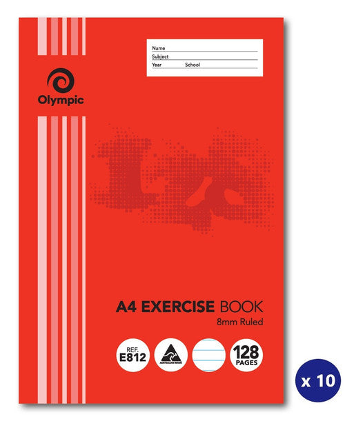 Olympic Exercise Book A4 128 Pages 8mm Feint Stapled Pack of 10