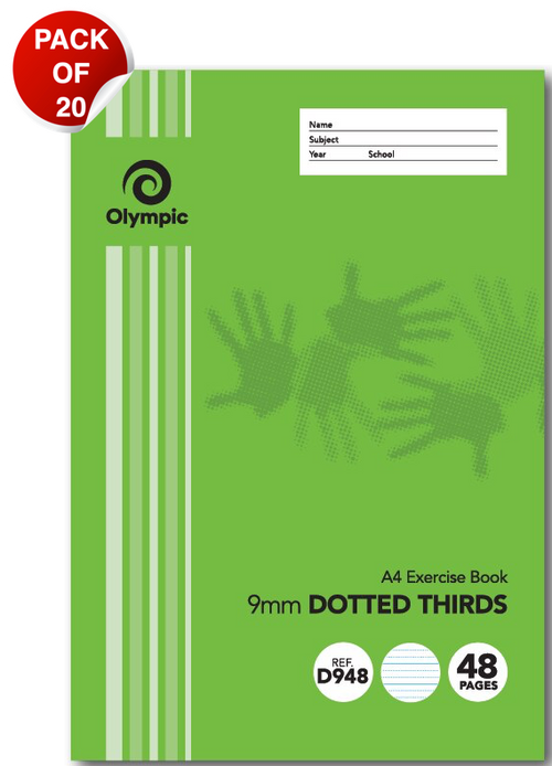 Olympic Exercise Book A4 48 Pages 9mm Dotted Thirds Ruled Pack of 20