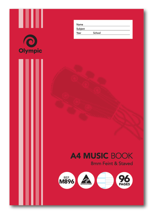 Olympic Music Book A4 96 Pages 8mm Feint and Staved Pack of 10