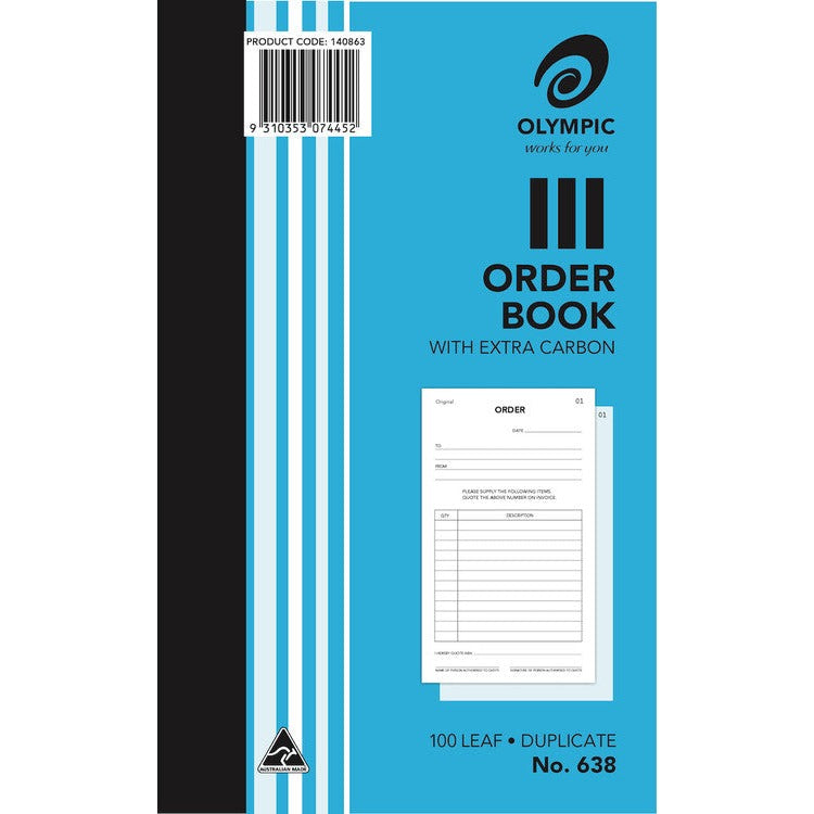 Olympic Order Book 638 Carbon Duplicate 100 Leaf 200 x 125mm