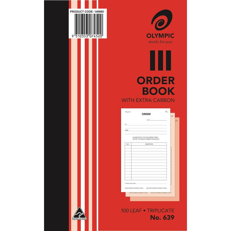 Olympic Order Book 639 Carbon Triplicate 100 Leaf 200 x 125mm