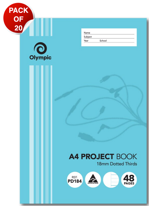 Olympic Project Book A4 48 Pages 18mm Dotted Thirds Stapled Pack of 20