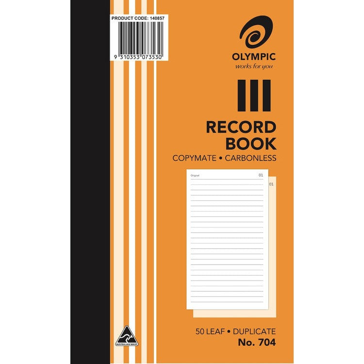 Olympic Record Book 704 Carbonless Duplicate 50 Leaf 200 x 125mm