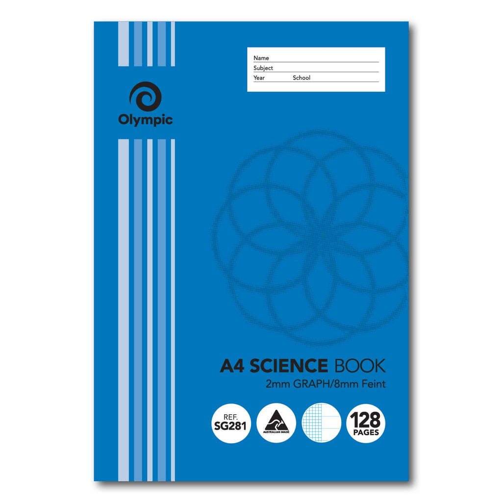 Olympic Science Book A4 128 Pages 2mm Graph and 8mm Feint Ruled Stapled Pack of 10