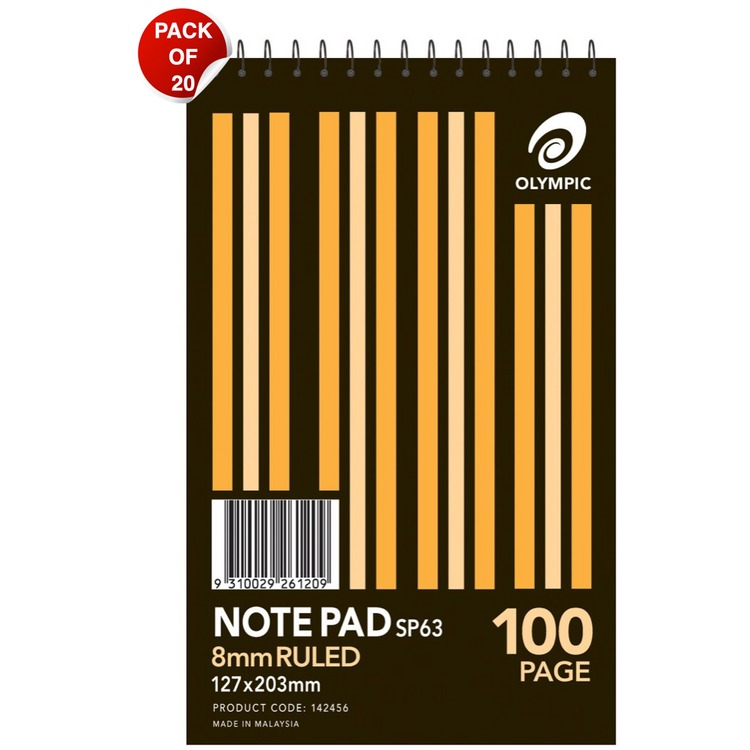 Olympic Notepad 127 x 203mm 100 Pages 8mm Spiral Pack of 20