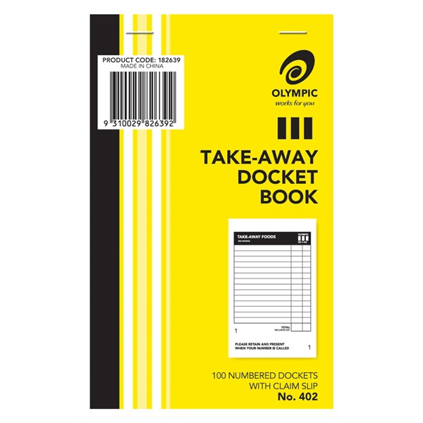 Olympic Take-Away Docket Book 402 100 Pages 93 x 150mm Pack of 5