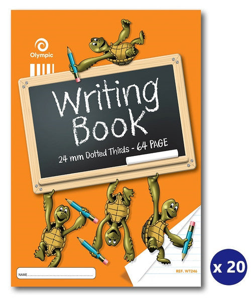 Olympic Turtle Writing Book 64 Pages 24mm Dotted Thirds Stapled Pack of 20