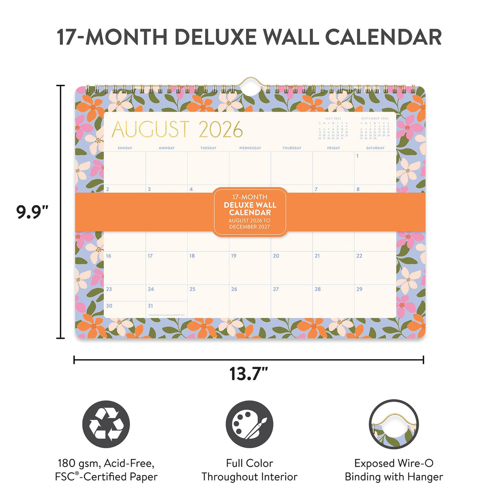 Orange Circle 2027 Deluxe Wall Calendar 348 x 251mm Secret Garden