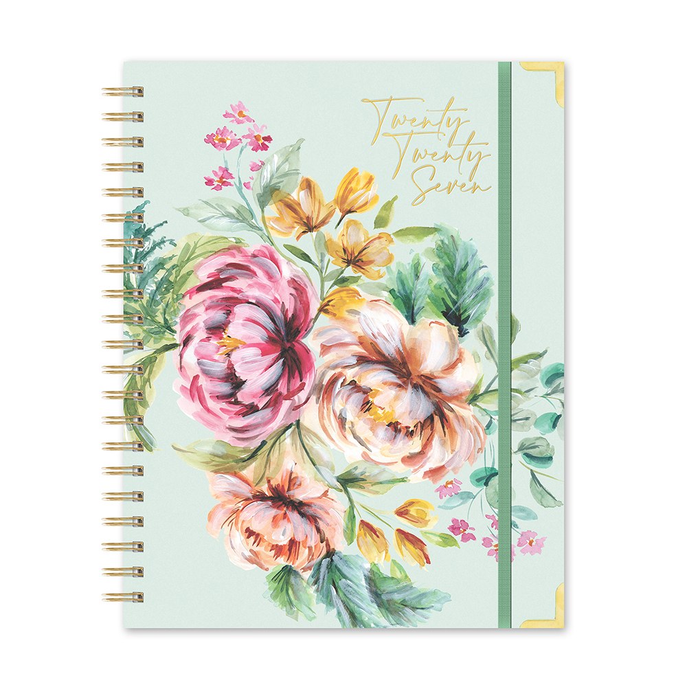 Orange Circle 2027 Deluxe Extra-Large Spiral Diary 216 x 279mm Week To View Bella Flora