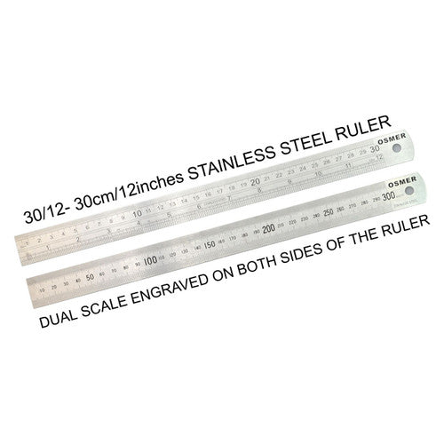 Osmer Ruler 30cm Dual Scale Stainless Steel