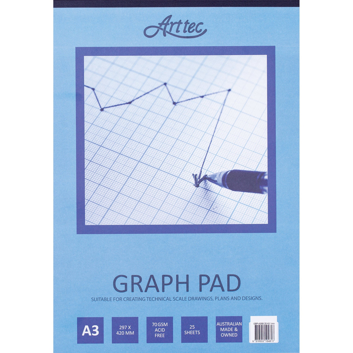 Zart Graph Paper Pad A3 25 Sheets 1mm Grid 70gsm Blue Lines