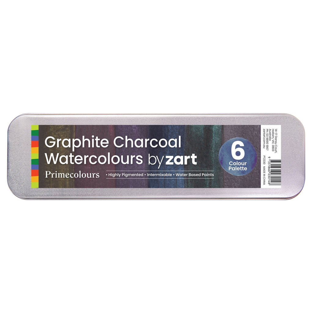 Zart Graphite Charcoal Watercolours Muted Pan Set in Reusable Tin