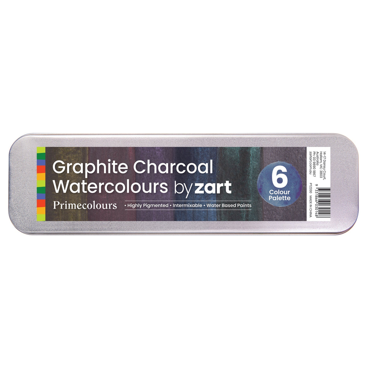 Zart Graphite Charcoal Watercolours Muted Pan Set in Reusable Tin
