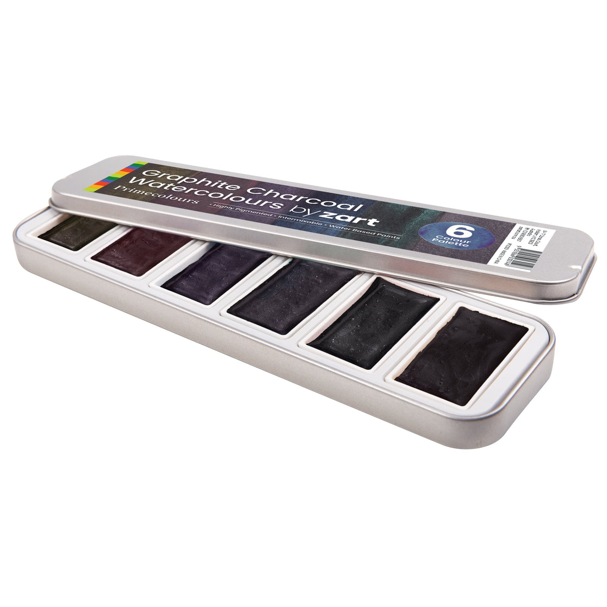 Zart Graphite Charcoal Watercolours Muted Pan Set in Reusable Tin