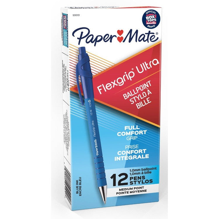 Papermate Flexgrip Ultra Retractable Ballpoint Pen Medium 1.0mm Blue Box of 12