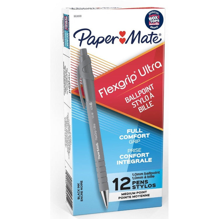 Papermate Flexgrip Ultra Retractable Ballpoint Pen Medium 1.0mm Black Box of 12